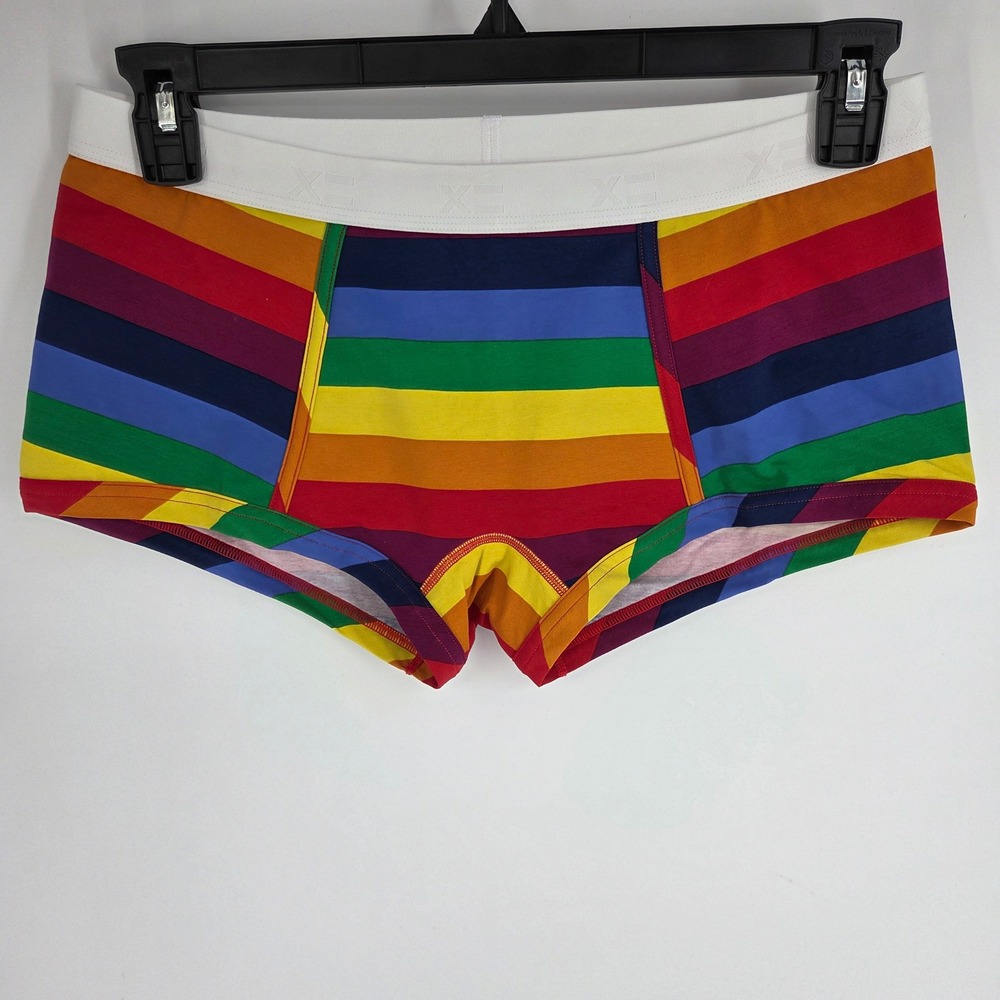 TomboyX Rainbow Stripe Boy Short Trunks Womens Large Multicolor Cotton Stretch